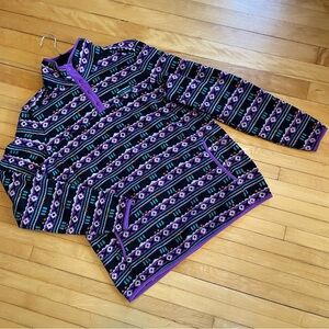 L.L. BEAN Sweater Fleece Pullover Purple Aztec Alpine Mountain Cozy Pockets